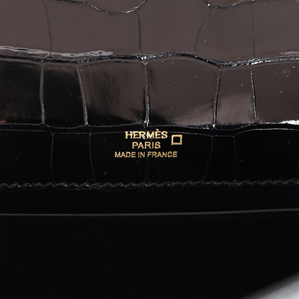 Hermès Kelly Pochette Black Shiny Alligator Gold Hardware