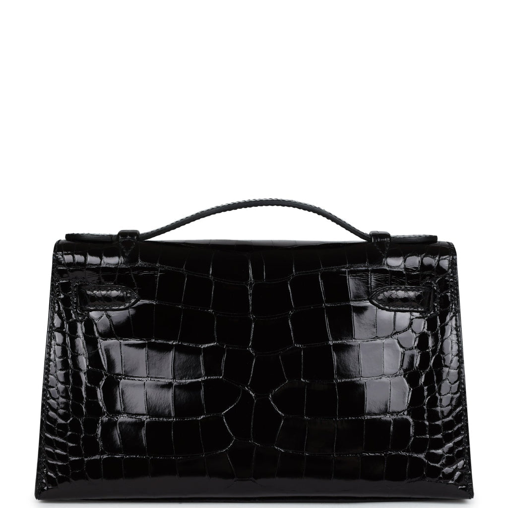 Hermès Kelly Pochette Black Shiny Alligator Gold Hardware