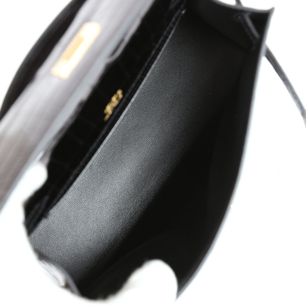 Hermès Kelly Pochette Black Shiny Alligator Gold Hardware